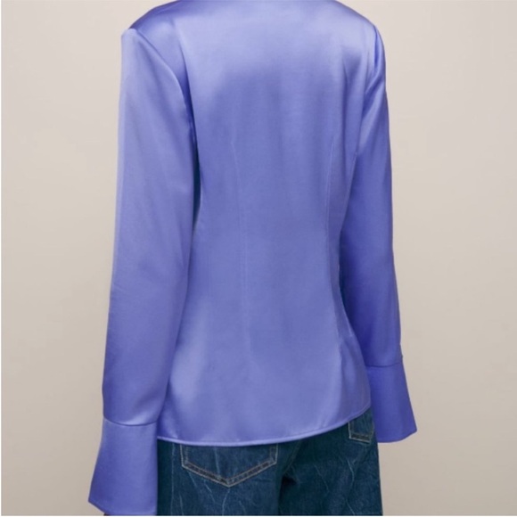 Reformation Samara Satin Shirt in Jacaranda - Picture 3 of 12